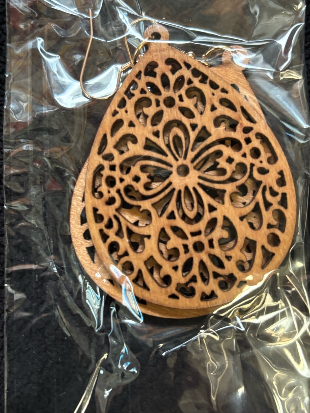 Wood Filigree Teardrop Earrings - Natural Wood